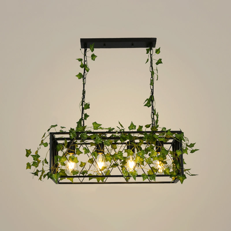 4/6-Bulb Cuboid Plant Island Lamp Factory Black Metal Pendant Light Fixture for Wine Bar Clearhalo 'Ceiling Lights' 'Island Lights' Lighting' 1911245