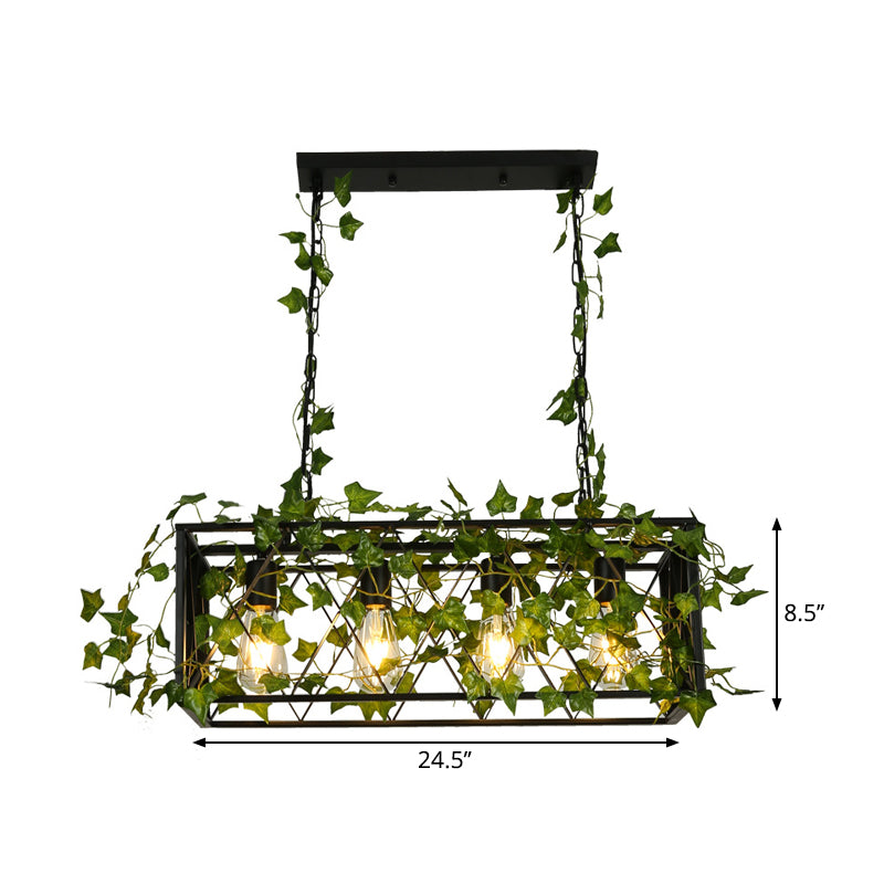 4/6-Bulb Cuboid Plant Island Lamp Factory Black Metal Pendant Light Fixture for Wine Bar Clearhalo 'Ceiling Lights' 'Island Lights' Lighting' 1911246