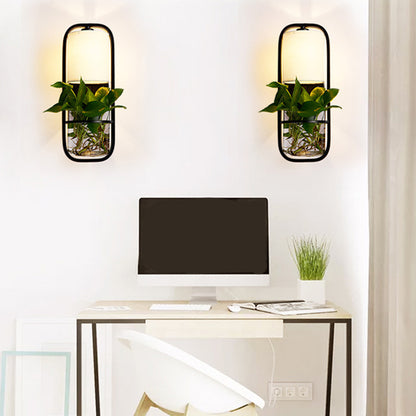 1 Bulb Cylindrical Wall Lamp Lodge Black/White/Gold Fabric Sconce Light in Warm/White Light with Plant Pot Black Clearhalo 'Art deco wall lights' 'Cast Iron' 'Glass' 'Industrial wall lights' 'Industrial' 'Middle century wall lights' 'Modern' 'Rustic wall lights' 'Tiffany' 'Traditional wall lights' 'Wall Lamps & Sconces' 'Wall Lights' Lighting' 1911269