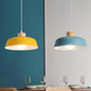 Bowl Shade Restaurant Pendant Lamp Metallic 1 Bulb Macaron Hanging Light in Pink/Blue/Yellow with Wood Knob Clearhalo 'Ceiling Lights' 'Pendant Lights' 'Pendants' Lighting' 1911429