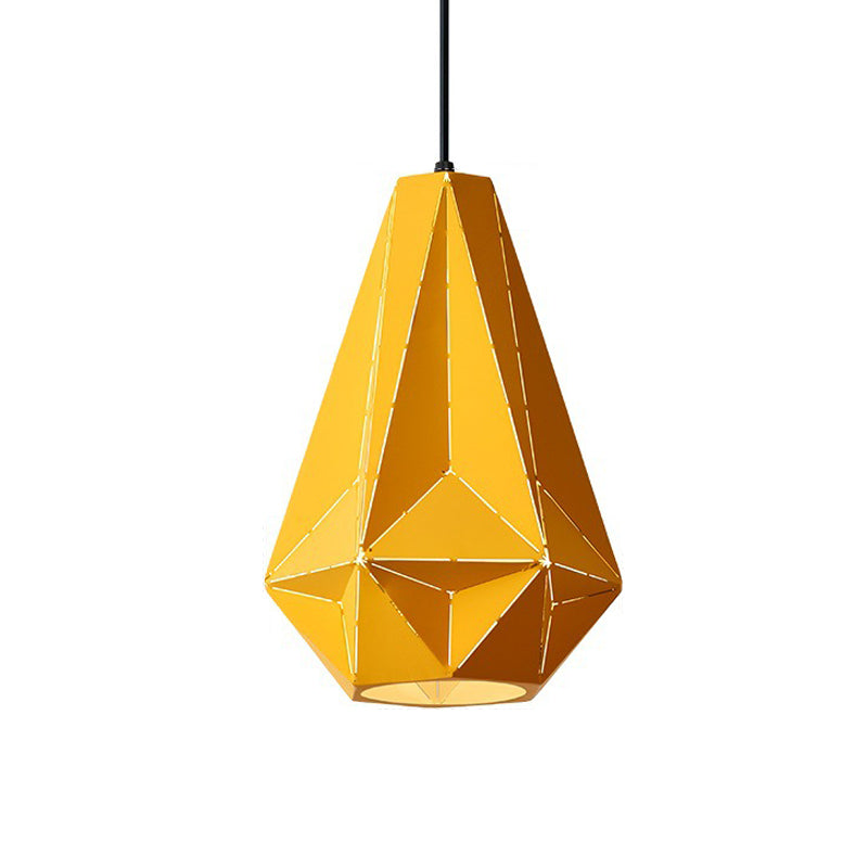 Iron Origami Diamond Pendulum Light Macaron Single-Bulb Suspension Pendant Light in Yellow/Dark Blue/Pink Clearhalo 'Ceiling Lights' 'Pendant Lights' 'Pendants' Lighting' 1911524