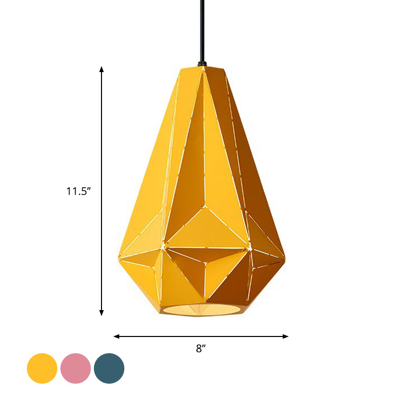 Iron Origami Diamond Pendulum Light Macaron Single-Bulb Suspension Pendant Light in Yellow/Dark Blue/Pink Clearhalo 'Ceiling Lights' 'Pendant Lights' 'Pendants' Lighting' 1911525