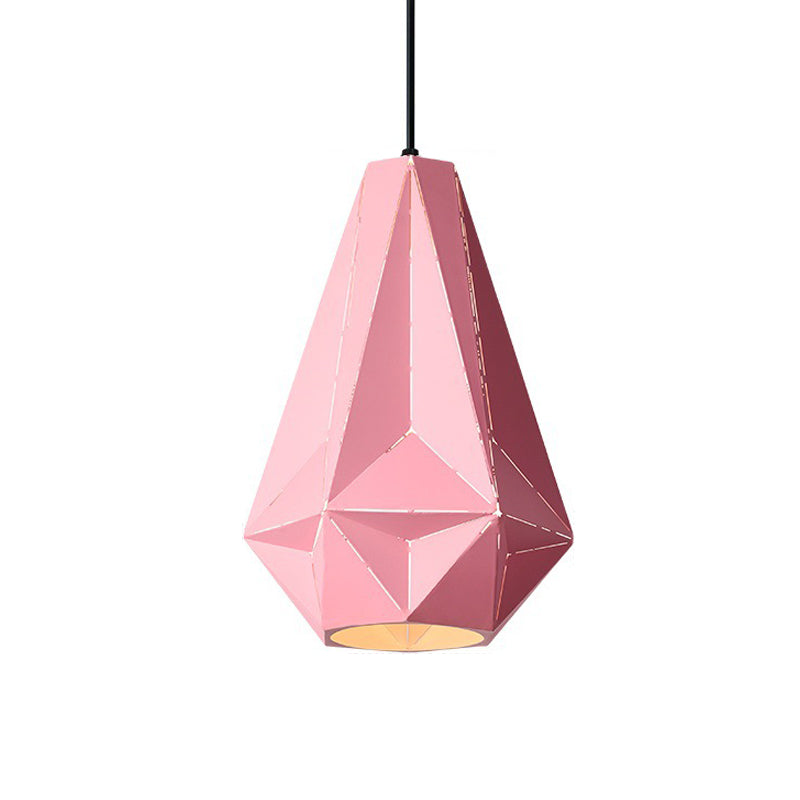 Iron Origami Diamond Pendulum Light Macaron Single-Bulb Suspension Pendant Light in Yellow/Dark Blue/Pink Clearhalo 'Ceiling Lights' 'Pendant Lights' 'Pendants' Lighting' 1911527