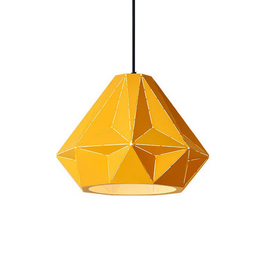 Iron Origami Diamond Pendulum Light Macaron Single-Bulb Suspension Pendant Light in Yellow/Dark Blue/Pink Clearhalo 'Ceiling Lights' 'Pendant Lights' 'Pendants' Lighting' 1911531
