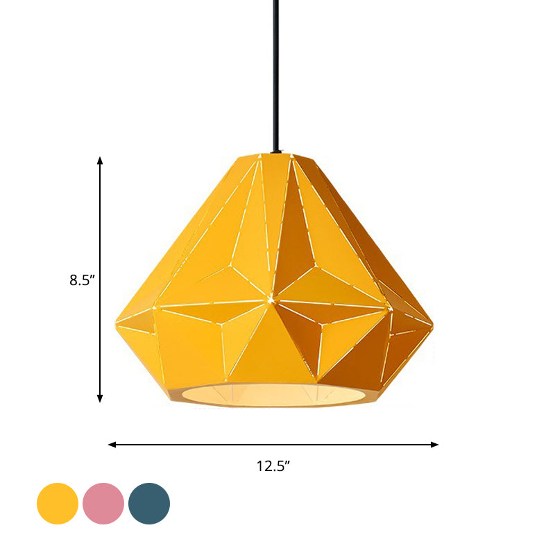 Iron Origami Diamond Pendulum Light Macaron Single-Bulb Suspension Pendant Light in Yellow/Dark Blue/Pink Clearhalo 'Ceiling Lights' 'Pendant Lights' 'Pendants' Lighting' 1911532