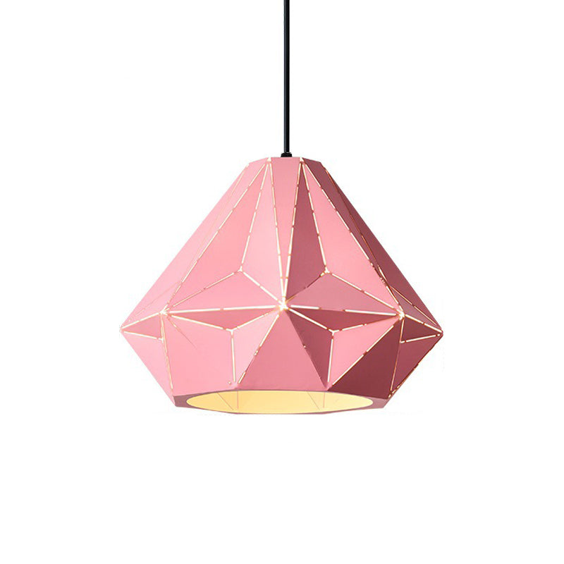 Iron Origami Diamond Pendulum Light Macaron Single-Bulb Suspension Pendant Light in Yellow/Dark Blue/Pink Clearhalo 'Ceiling Lights' 'Pendant Lights' 'Pendants' Lighting' 1911534