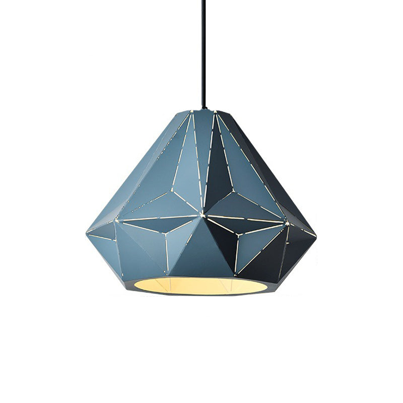 Iron Origami Diamond Pendulum Light Macaron Single-Bulb Suspension Pendant Light in Yellow/Dark Blue/Pink Clearhalo 'Ceiling Lights' 'Pendant Lights' 'Pendants' Lighting' 1911536