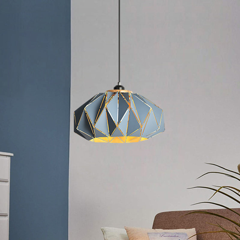 1 Head Restaurant Pendant Lamp Macaron Grey/Pink/Blue Ceiling Hanging Lantern with Laser Cut Iron Shade Clearhalo 'Ceiling Lights' 'Pendant Lights' 'Pendants' Lighting' 1911542