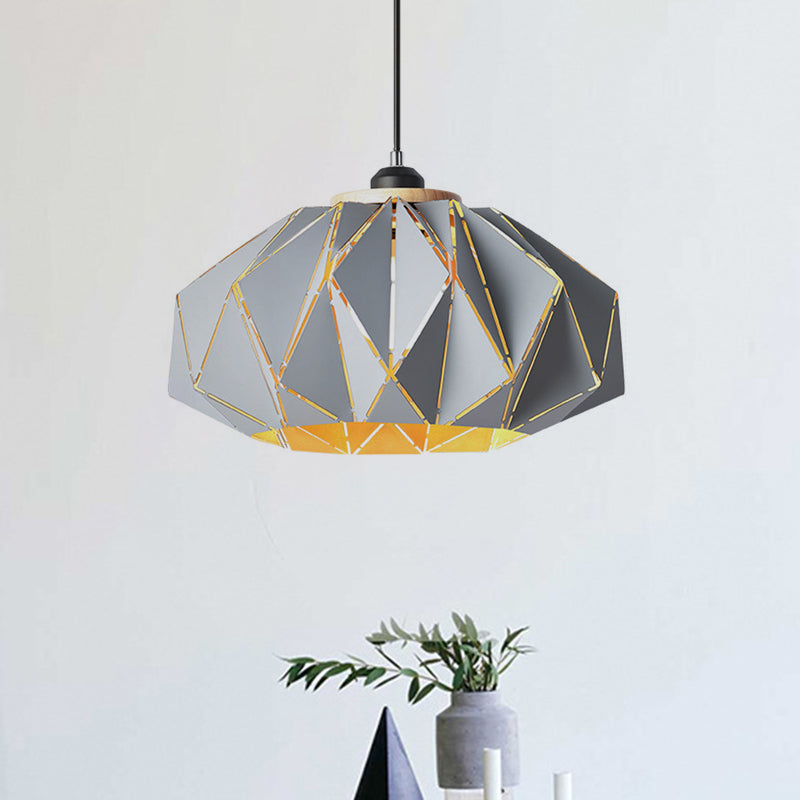 1 Head Restaurant Pendant Lamp Macaron Grey/Pink/Blue Ceiling Hanging Lantern with Laser Cut Iron Shade Clearhalo 'Ceiling Lights' 'Pendant Lights' 'Pendants' Lighting' 1911552