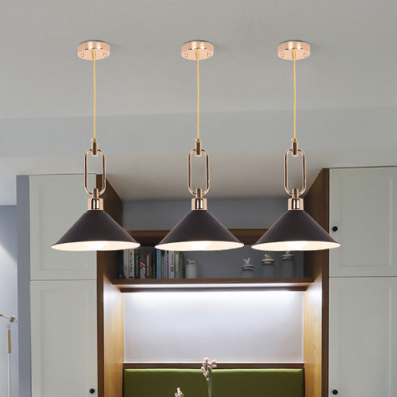 Rolled-Edge Cone Pendant Lamp Macaron Metal 1 Bulb Pink/Grey/White Hanging Ceiling Light with Buckle Top Clearhalo 'Ceiling Lights' 'Pendant Lights' 'Pendants' Lighting' 1911557