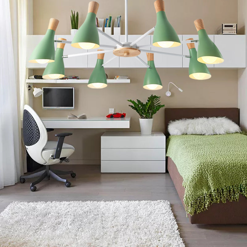 Simple Style Conical Shade Hanging Ceiling Lamp 8 Bulbs Metal Hanging Chandelier for Living Room Clearhalo 'Ceiling Lights' 'Chandeliers' Lighting' options 191160