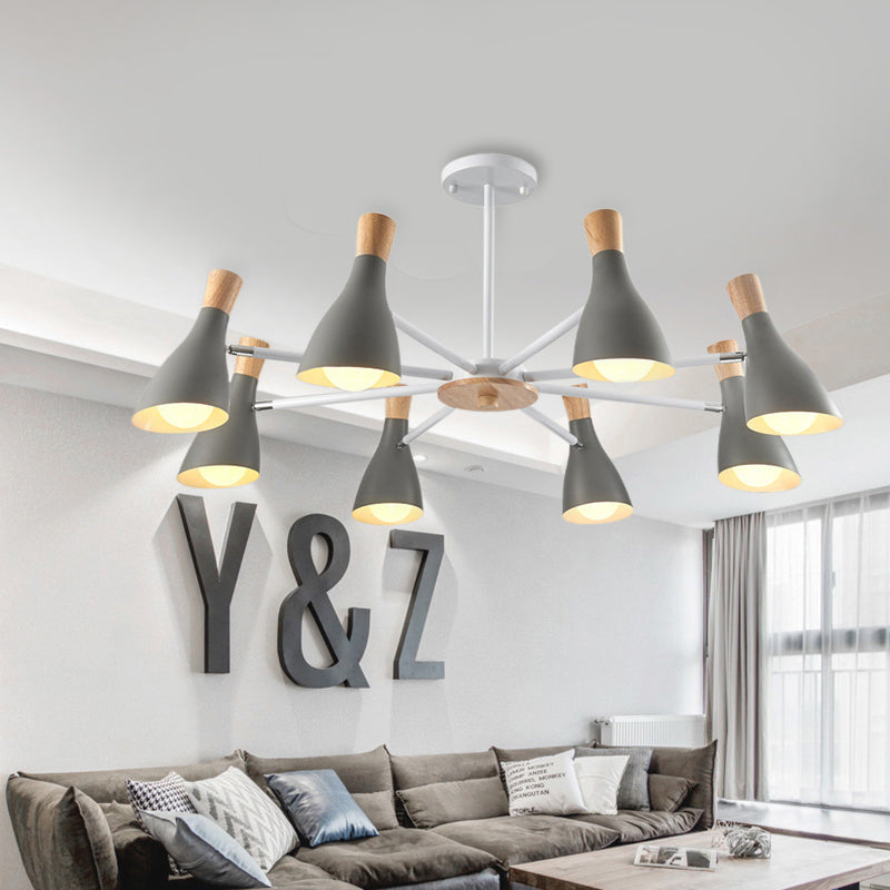 Simple Style Conical Shade Hanging Ceiling Lamp 8 Bulbs Metal Hanging Chandelier for Living Room Clearhalo 'Ceiling Lights' 'Chandeliers' Lighting' options 191163