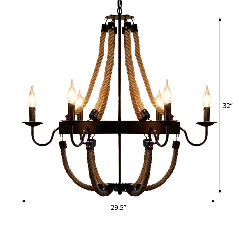 Rope Basket Chandelier Light Fixture Farmhouse 6/8 Bulbs Living Room Ceiling Pendant in Brown Clearhalo 'Cast Iron' 'Ceiling Lights' 'Chandeliers' 'Industrial Chandeliers' 'Industrial' 'Metal' 'Middle Century Chandeliers' 'Rustic Chandeliers' 'Tiffany' Lighting' 1911658