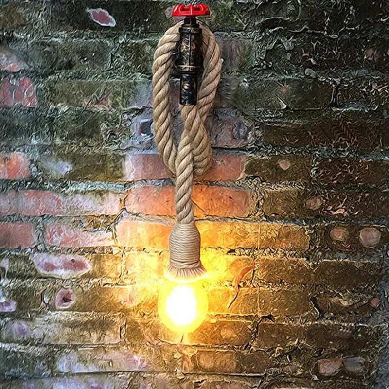 Industrial Faucet Wall Light Fixture 1-Light Hemp Rope Wall Mounted Lamp in Brown for Wine Bar Clearhalo 'Industrial wall lights' 'Industrial' 'Middle century wall lights' 'Tiffany' 'Wall Lamps & Sconces' 'Wall Lights' Lighting' 1911703