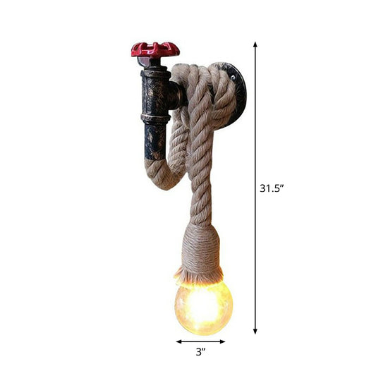 Industrial Faucet Wall Light Fixture 1-Light Hemp Rope Wall Mounted Lamp in Brown for Wine Bar Clearhalo 'Industrial wall lights' 'Industrial' 'Middle century wall lights' 'Tiffany' 'Wall Lamps & Sconces' 'Wall Lights' Lighting' 1911706