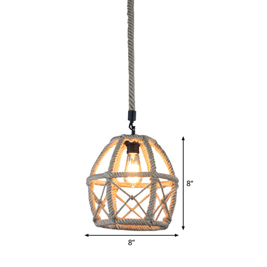 Rural Flared/Birdcage/Basket Pendant Lamp Single-Bulb Natural Rope Hanging Light Fixture in Black and Brown Clearhalo 'Ceiling Lights' 'Industrial Pendants' 'Industrial' 'Middle Century Pendants' 'Pendant Lights' 'Pendants' 'Tiffany' Lighting' 1911715