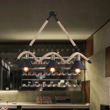 Hemp Black and Brown Suspension Pendant Wavy 3 Heads Industrial Island Lamp with Conical Shade Clearhalo 'Ceiling Lights' 'Island Lights' Lighting' 1911754