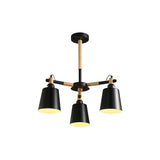 Bedroom Tapered Shade Hanging Ceiling Lamp Iron and Wood 3 Bulbs Nordic Hanging Chandelier Clearhalo 'Ceiling Lights' 'Chandeliers' Lighting' options 191180