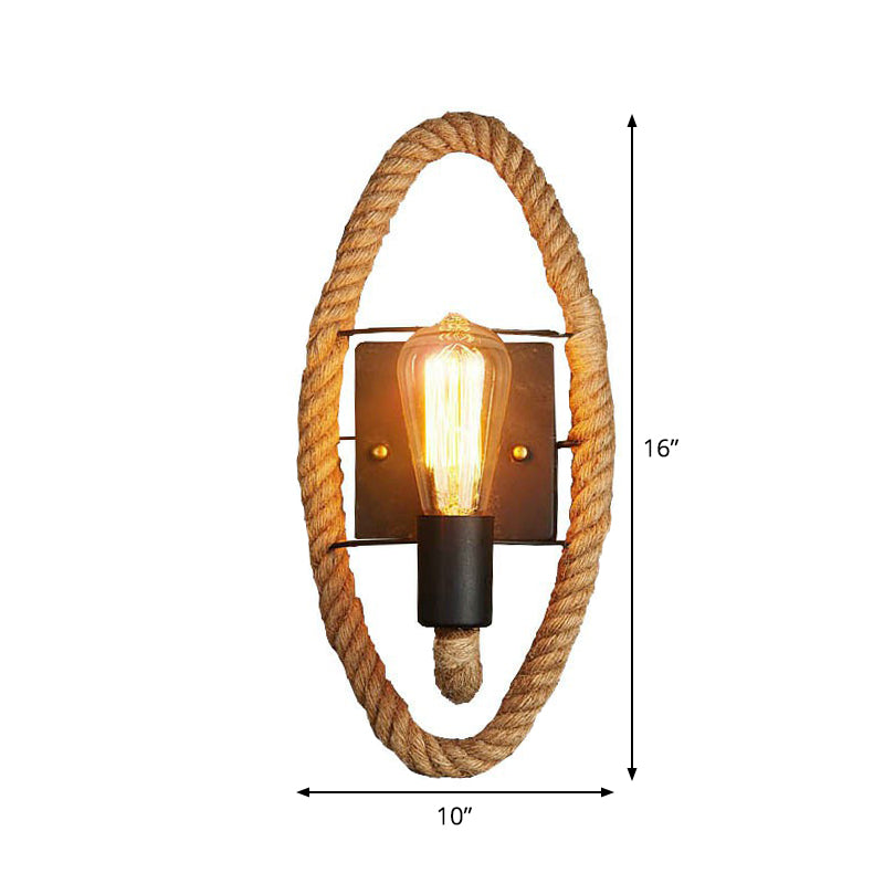 Single Rope Wrapped Wall Lamp Farmhouse Brown Oval/Round Dining Room Wall Mount Light with Exposed Bulb Design Clearhalo 'Industrial wall lights' 'Industrial' 'Middle century wall lights' 'Tiffany' 'Wall Lamps & Sconces' 'Wall Lights' Lighting' 1911811
