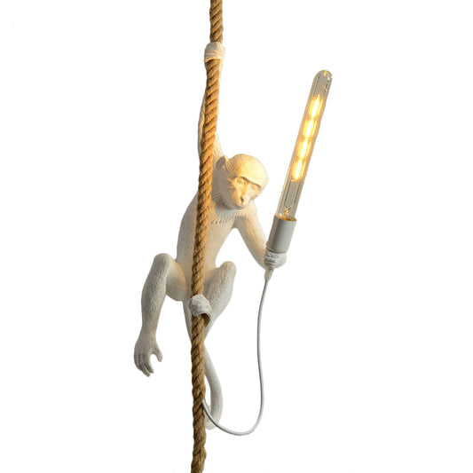Resin Monkey Pendulum Light Novelty Lodge 1 Head Restaurant Ceiling Pendant in Gold/Black/White with Rope Cord Clearhalo 'Ceiling Lights' 'Industrial Pendants' 'Industrial' 'Middle Century Pendants' 'Pendant Lights' 'Pendants' 'Tiffany' Lighting' 1911860