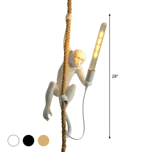 Resin Monkey Pendulum Light Novelty Lodge 1 Head Restaurant Ceiling Pendant in Gold/Black/White with Rope Cord Clearhalo 'Ceiling Lights' 'Industrial Pendants' 'Industrial' 'Middle Century Pendants' 'Pendant Lights' 'Pendants' 'Tiffany' Lighting' 1911862