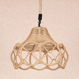 Brown Single-Bulb Pendant Light Fixture Lodge Hemp Rope Hand-Knit Floral Hanging Ceiling Light Clearhalo 'Ceiling Lights' 'Industrial Pendants' 'Industrial' 'Middle Century Pendants' 'Pendant Lights' 'Pendants' 'Tiffany' Lighting' 1911875