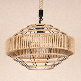 Farmhouse Gyro Shaped Drop Pendant 1-Light Natural Rope Hanging Light Fixture in Brown Clearhalo 'Ceiling Lights' 'Industrial Pendants' 'Industrial' 'Middle Century Pendants' 'Pendant Lights' 'Pendants' 'Tiffany' Lighting' 1911880