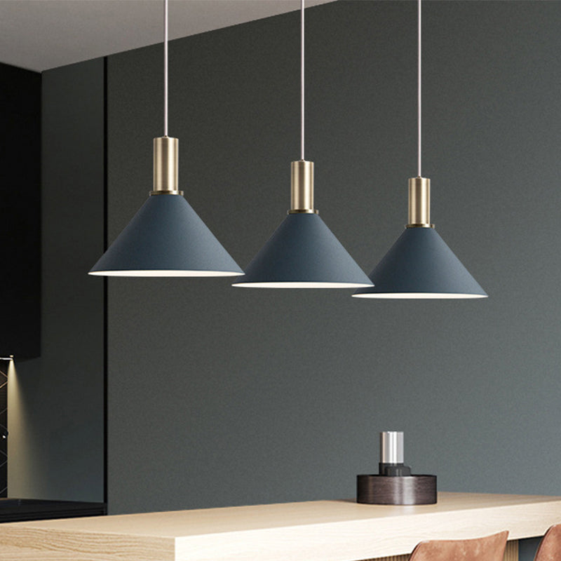 Dark Blue Cone Hanging Lamp Kit Nordic 3 Bulbs Multi-Light Pendant for Kitchen Bar Clearhalo 'Ceiling Lights' 'Pendant Lights' 'Pendants' Lighting' 1911893