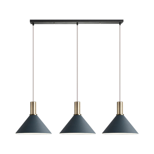 Dark Blue Cone Hanging Lamp Kit Nordic 3 Bulbs Multi-Light Pendant for Kitchen Bar Clearhalo 'Ceiling Lights' 'Pendant Lights' 'Pendants' Lighting' 1911894
