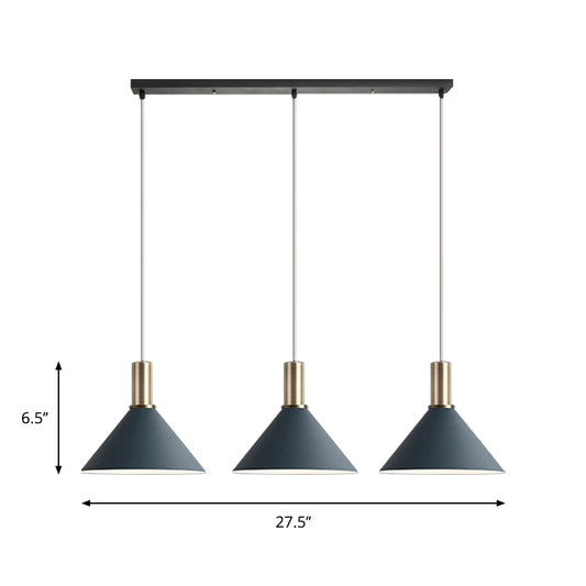 Dark Blue Cone Hanging Lamp Kit Nordic 3 Bulbs Multi-Light Pendant for Kitchen Bar Clearhalo 'Ceiling Lights' 'Pendant Lights' 'Pendants' Lighting' 1911895