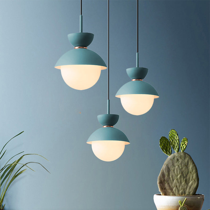 Hourglass Hanging Light Fixture Macaron Opal Glass 1 Bulb Blue/Pink/Grey Pendant Lighting for Restaurant Clearhalo 'Ceiling Lights' 'Pendant Lights' 'Pendants' Lighting' 1911941