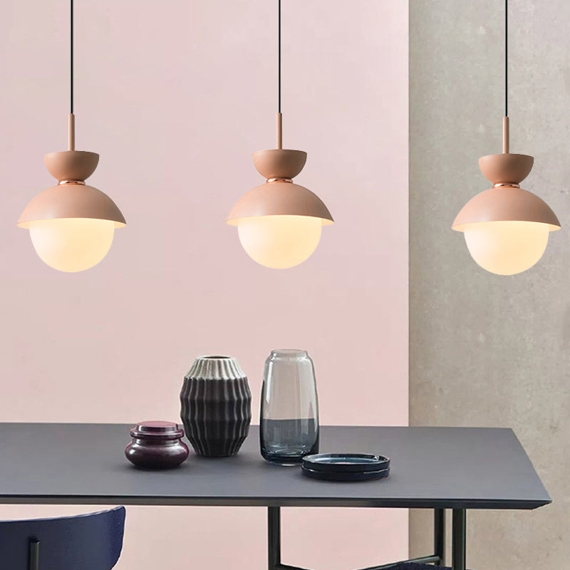 Hourglass Hanging Light Fixture Macaron Opal Glass 1 Bulb Blue/Pink/Grey Pendant Lighting for Restaurant Clearhalo 'Ceiling Lights' 'Pendant Lights' 'Pendants' Lighting' 1911945