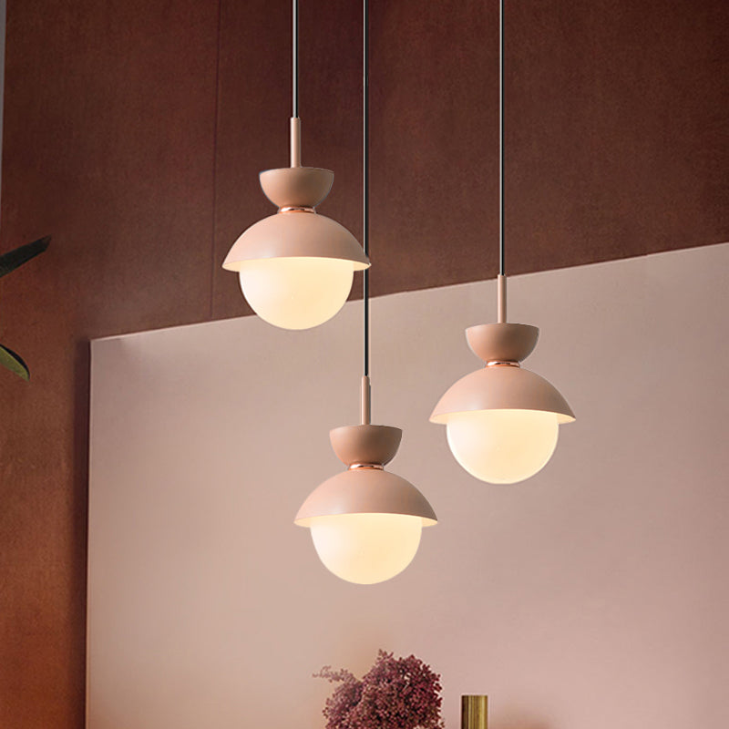 Hourglass Hanging Light Fixture Macaron Opal Glass 1 Bulb Blue/Pink/Grey Pendant Lighting for Restaurant Clearhalo 'Ceiling Lights' 'Pendant Lights' 'Pendants' Lighting' 1911946