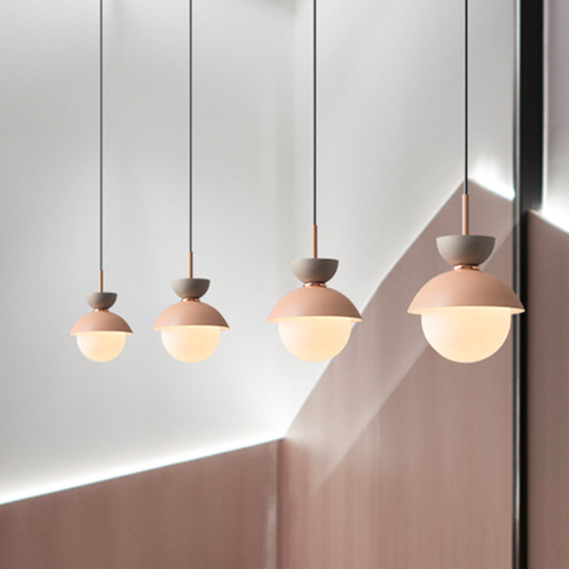 Hourglass Hanging Light Fixture Macaron Opal Glass 1 Bulb Blue/Pink/Grey Pendant Lighting for Restaurant Clearhalo 'Ceiling Lights' 'Pendant Lights' 'Pendants' Lighting' 1911947