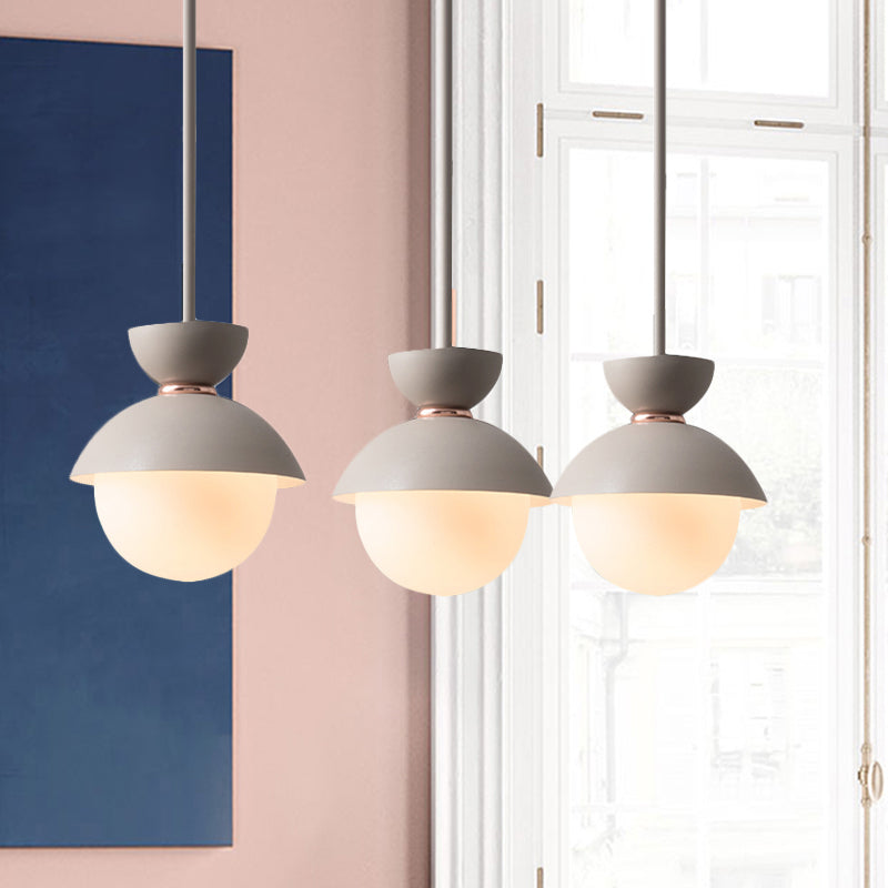 Hourglass Hanging Light Fixture Macaron Opal Glass 1 Bulb Blue/Pink/Grey Pendant Lighting for Restaurant Clearhalo 'Ceiling Lights' 'Pendant Lights' 'Pendants' Lighting' 1911950