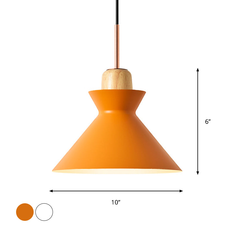 Macaron 1-Light Pendant Lamp Pink/White/Black Cone/Bowl/Bell Hanging Ceiling Light with Iron Shade and Wood Cork Clearhalo 'Ceiling Lights' 'Pendant Lights' 'Pendants' Lighting' 1912006