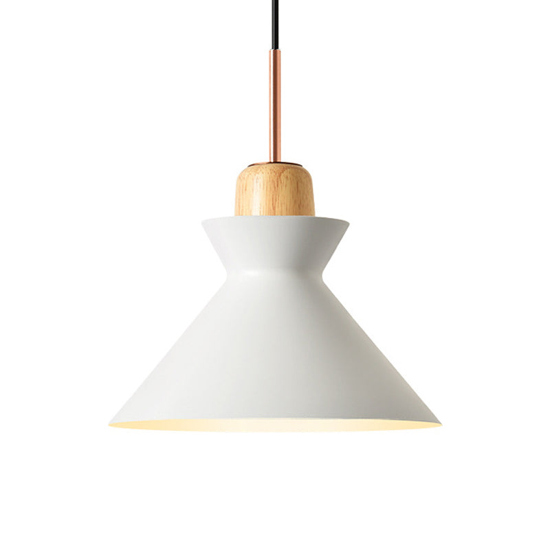 Macaron 1-Light Pendant Lamp Pink/White/Black Cone/Bowl/Bell Hanging Ceiling Light with Iron Shade and Wood Cork Clearhalo 'Ceiling Lights' 'Pendant Lights' 'Pendants' Lighting' 1912010