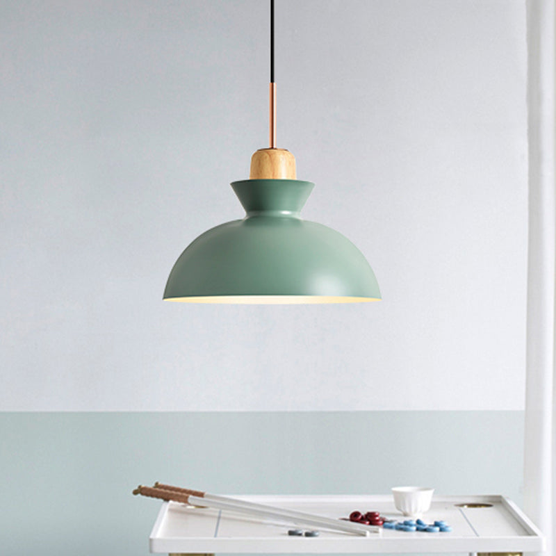 Macaron 1-Light Pendant Lamp Pink/White/Black Cone/Bowl/Bell Hanging Ceiling Light with Iron Shade and Wood Cork Clearhalo 'Ceiling Lights' 'Pendant Lights' 'Pendants' Lighting' 1912012