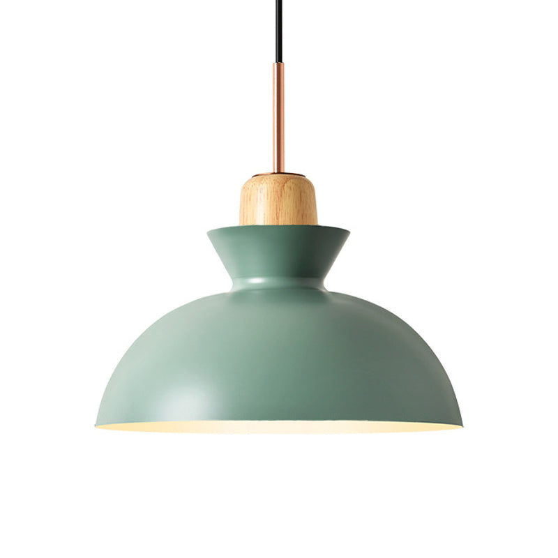 Macaron 1-Light Pendant Lamp Pink/White/Black Cone/Bowl/Bell Hanging Ceiling Light with Iron Shade and Wood Cork Clearhalo 'Ceiling Lights' 'Pendant Lights' 'Pendants' Lighting' 1912013