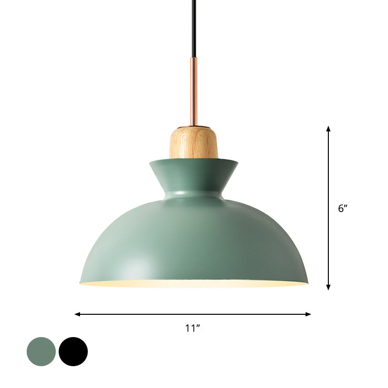 Macaron 1-Light Pendant Lamp Pink/White/Black Cone/Bowl/Bell Hanging Ceiling Light with Iron Shade and Wood Cork Clearhalo 'Ceiling Lights' 'Pendant Lights' 'Pendants' Lighting' 1912014