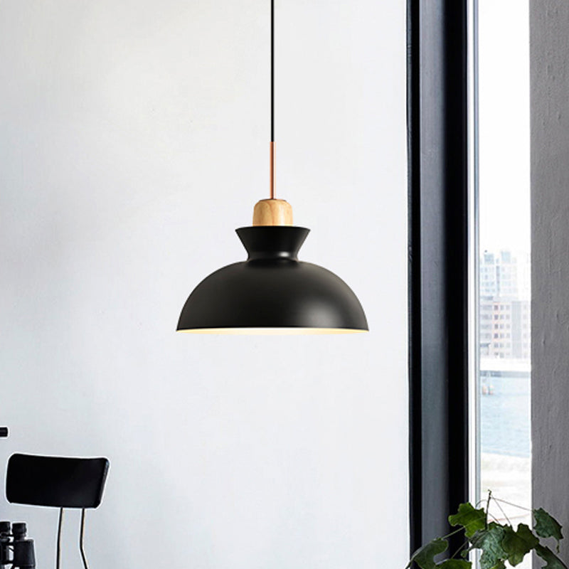 Macaron 1-Light Pendant Lamp Pink/White/Black Cone/Bowl/Bell Hanging Ceiling Light with Iron Shade and Wood Cork Black Clearhalo 'Ceiling Lights' 'Pendant Lights' 'Pendants' Lighting' 1912016_eb11b45a-9f21-4c68-b667-186577846909