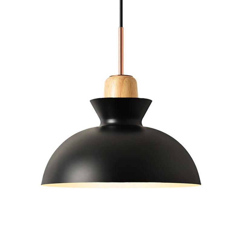 Macaron 1-Light Pendant Lamp Pink/White/Black Cone/Bowl/Bell Hanging Ceiling Light with Iron Shade and Wood Cork Clearhalo 'Ceiling Lights' 'Pendant Lights' 'Pendants' Lighting' 1912017