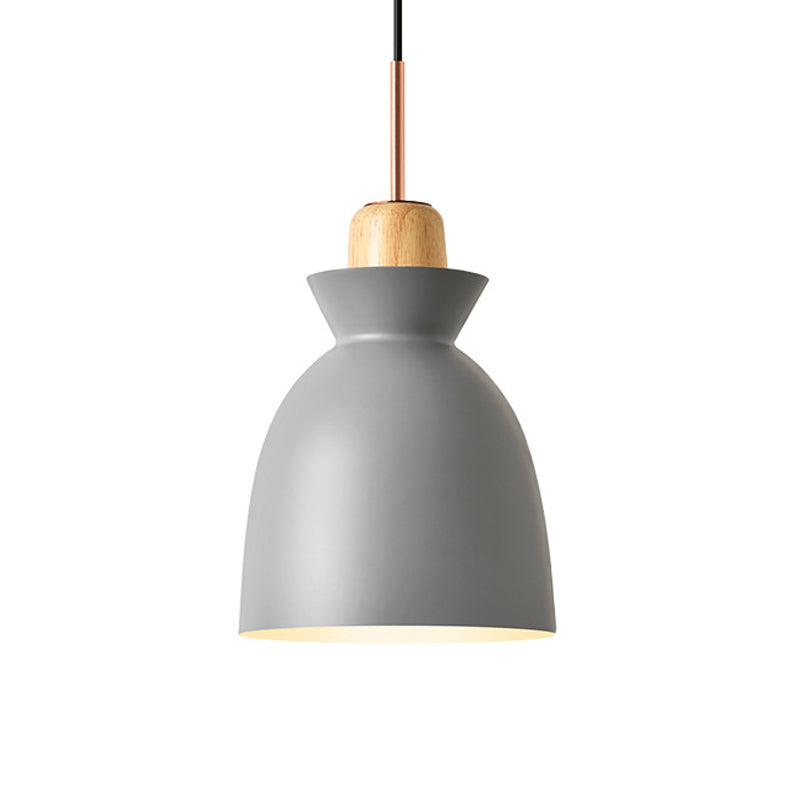 Macaron 1-Light Pendant Lamp Pink/White/Black Cone/Bowl/Bell Hanging Ceiling Light with Iron Shade and Wood Cork Clearhalo 'Ceiling Lights' 'Pendant Lights' 'Pendants' Lighting' 1912020