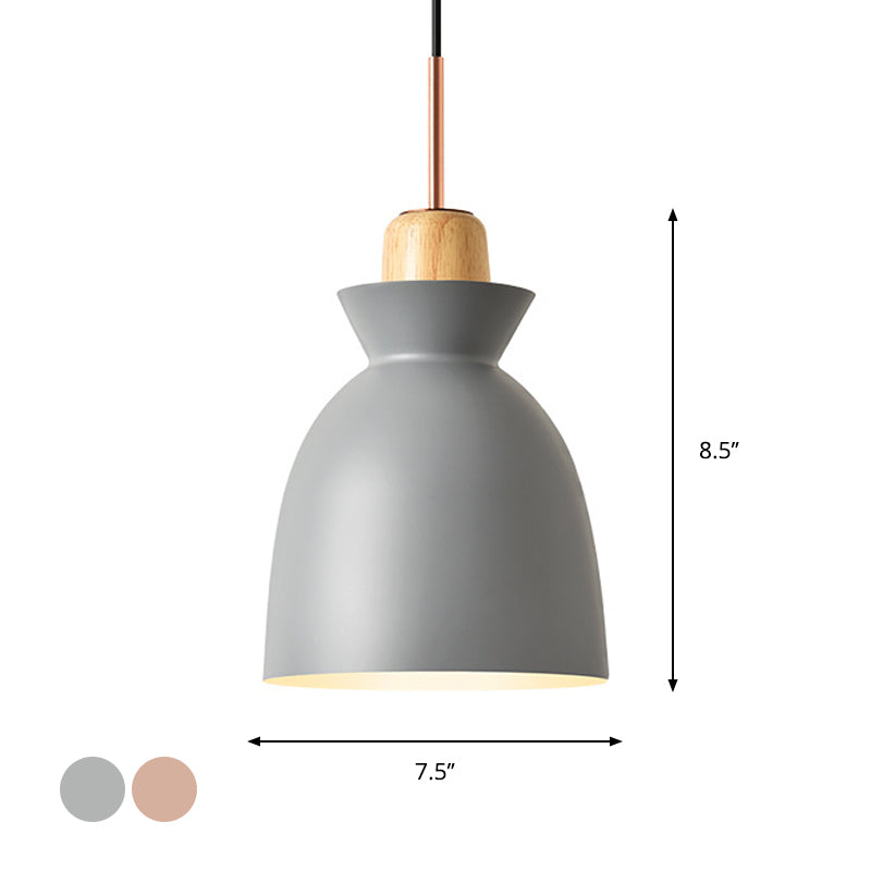 Macaron 1-Light Pendant Lamp Pink/White/Black Cone/Bowl/Bell Hanging Ceiling Light with Iron Shade and Wood Cork Clearhalo 'Ceiling Lights' 'Pendant Lights' 'Pendants' Lighting' 1912021