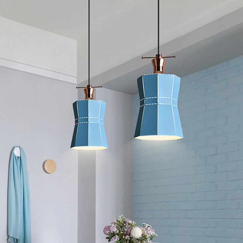 Laser-Cut Teardrop/Lantern/Curved Pendant Macaron Metal 1 Light Restaurant Hanging Light Fixture in Yellow/Pink/Blue Clearhalo 'Ceiling Lights' 'Pendant Lights' 'Pendants' Lighting' 1912126