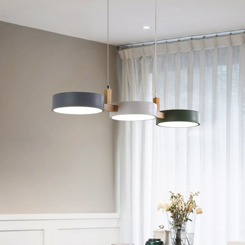 3-Light Dining Room Island Pendant Nordic White-Wood Hanging Lamp with Round Acrylic Shade, Warm/White/3 Color Light Clearhalo 'Ceiling Lights' 'Island Lights' Lighting' 1912163