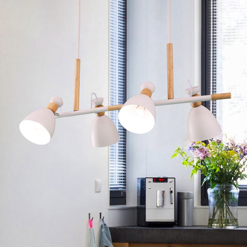 Grey/White/Green Bell Island Lamp Nordic 4-Light Iron Rotatable Hanging Pendant Light with Wood Decor White Clearhalo 'Ceiling Lights' 'Island Lights' Lighting' 1912189