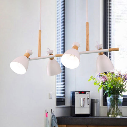 Grey/White/Green Bell Island Lamp Nordic 4-Light Iron Rotatable Hanging Pendant Light with Wood Decor White Clearhalo 'Ceiling Lights' 'Island Lights' Lighting' 1912189
