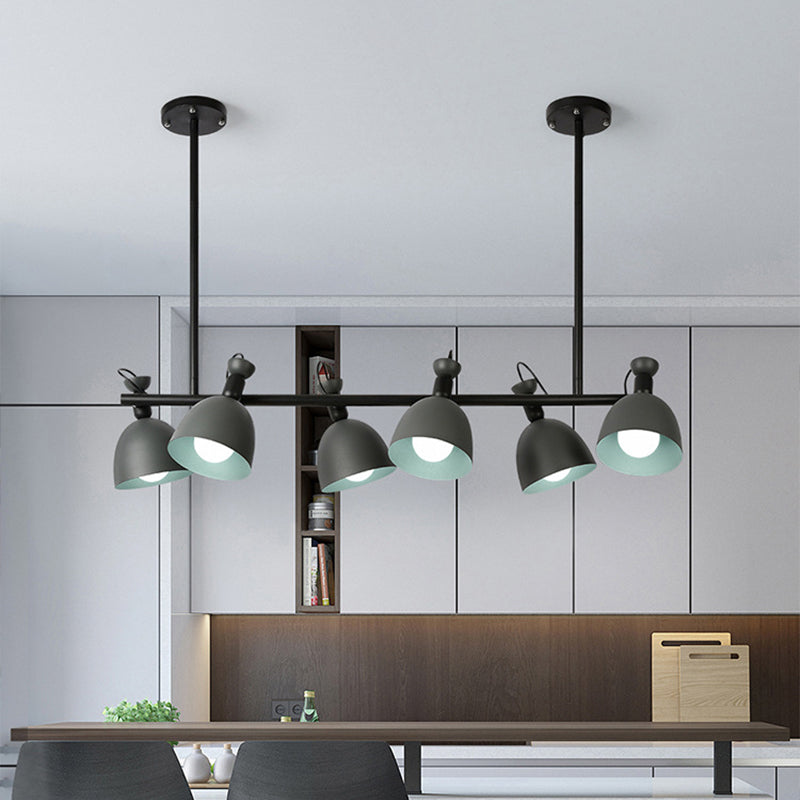 Macaron Bell Island Pendant Iron 4/6 Bulbs Dining Room Swivelable Hanging Lamp Fixture in Grey/Blue/Green 6 Grey Clearhalo 'Ceiling Lights' 'Island Lights' Lighting' 1912212