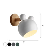 Bear/Bell Rotating Wall Mounted Lamp Macaron Iron 1-Head Bedside Reading Wall Light in White/Pink/Green and Wood Clearhalo 'Wall Lamps & Sconces' 'Wall Lights' Lighting' 1912219